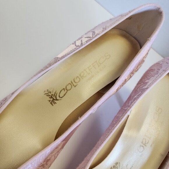 Vintage Coloriffics 8.5D Pink Lace Pump Heels Matching Clutch Purse Wedding - Picture 6 of 14